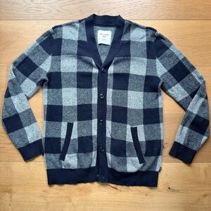 Abercrombie Girls Buffalo Plaid Preppy Cardigan Sweater Black Grey 13/14 (XL)
